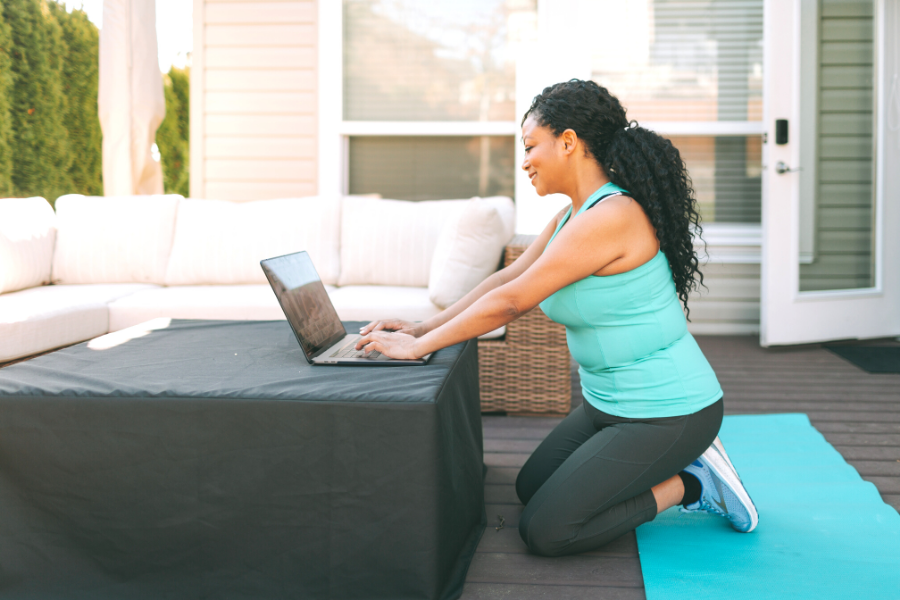 Woman working out online